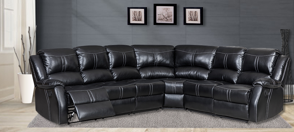 Lorraine Bel-Aire Ebony Left Facing Reclining Sectional half reclined by American Home Line
